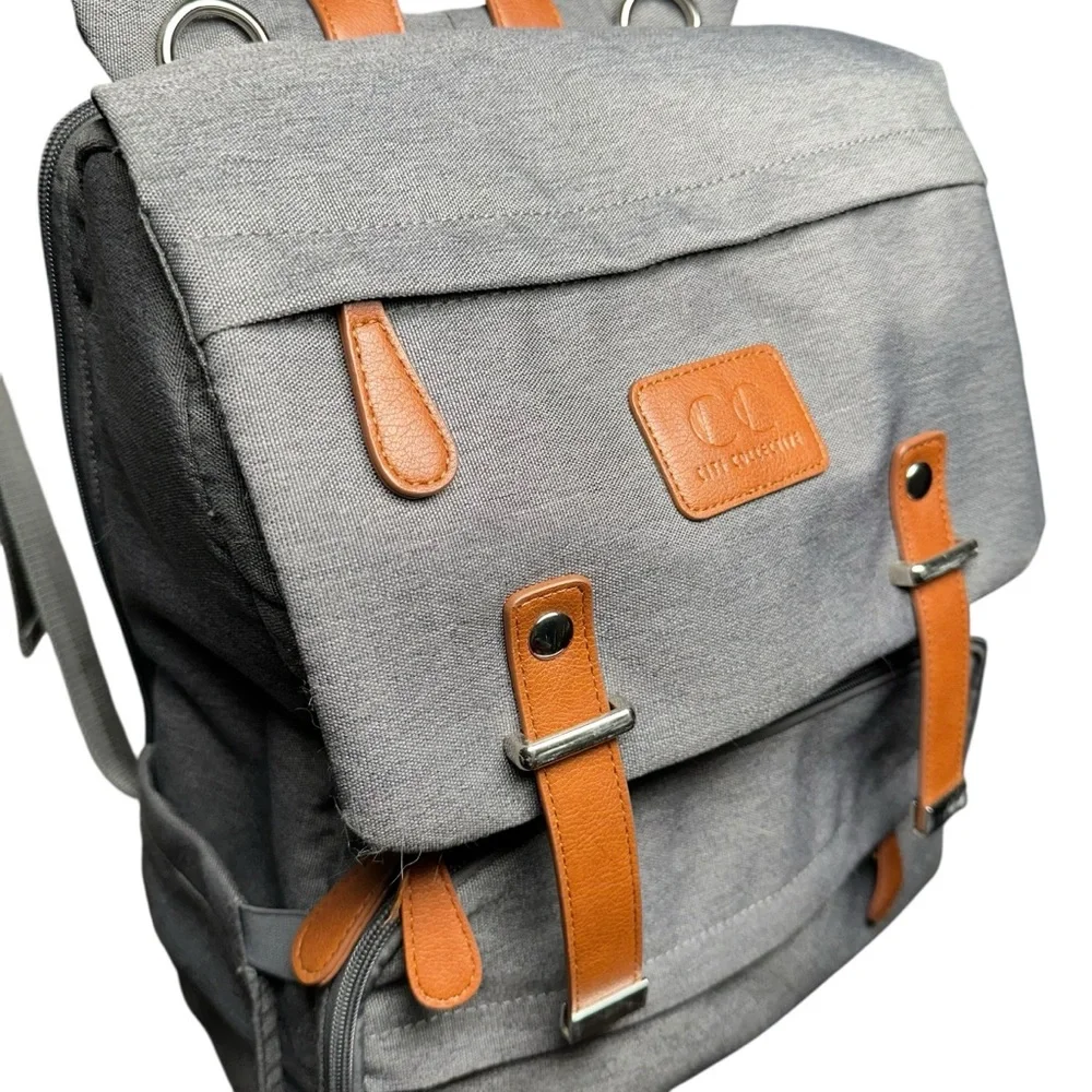 Citi Collective Navigator Backpack Diaper Bag - Gray / Brown Leather